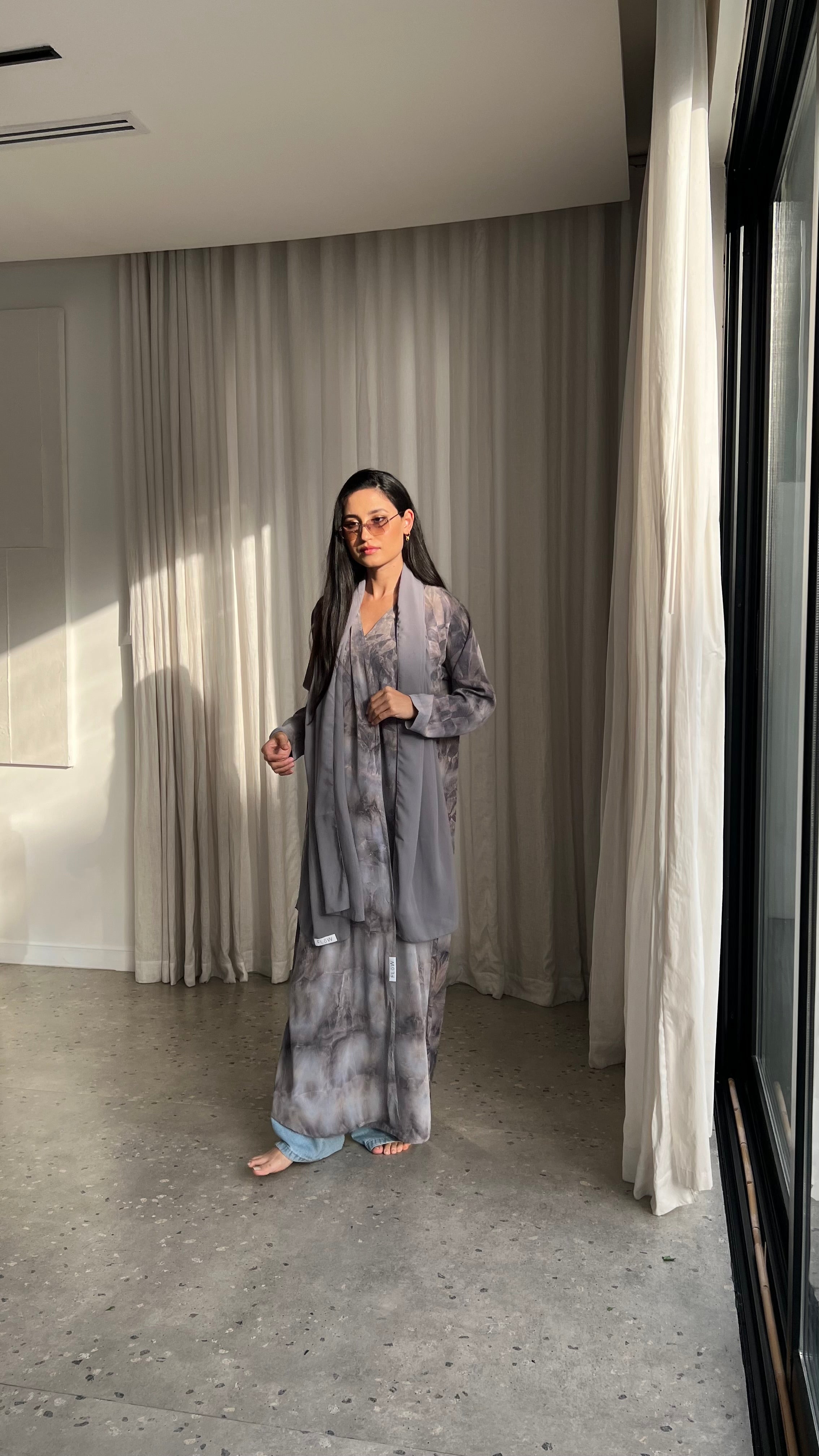 Marble Print Grey Abaya