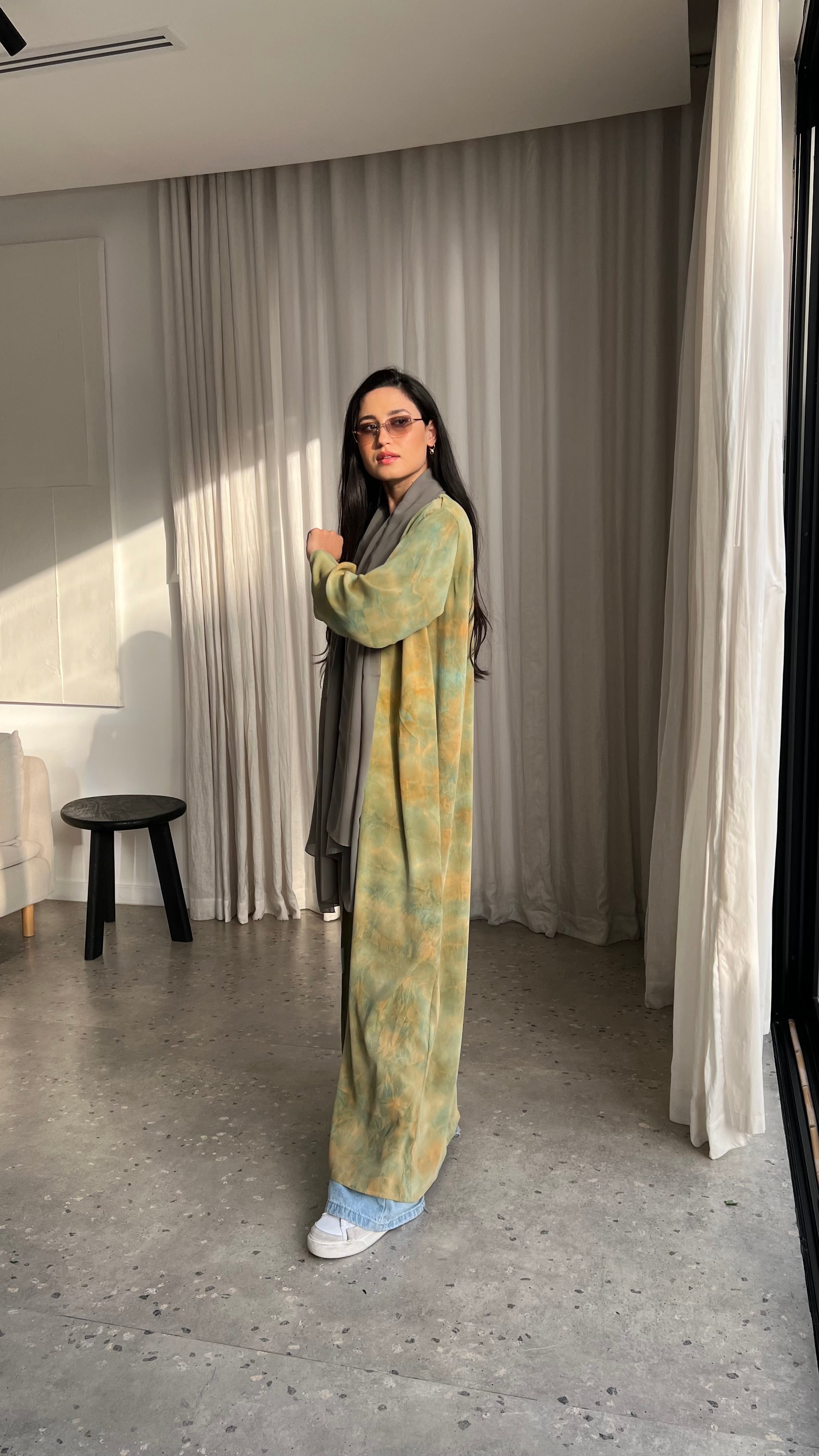 Marble Print Green Abaya