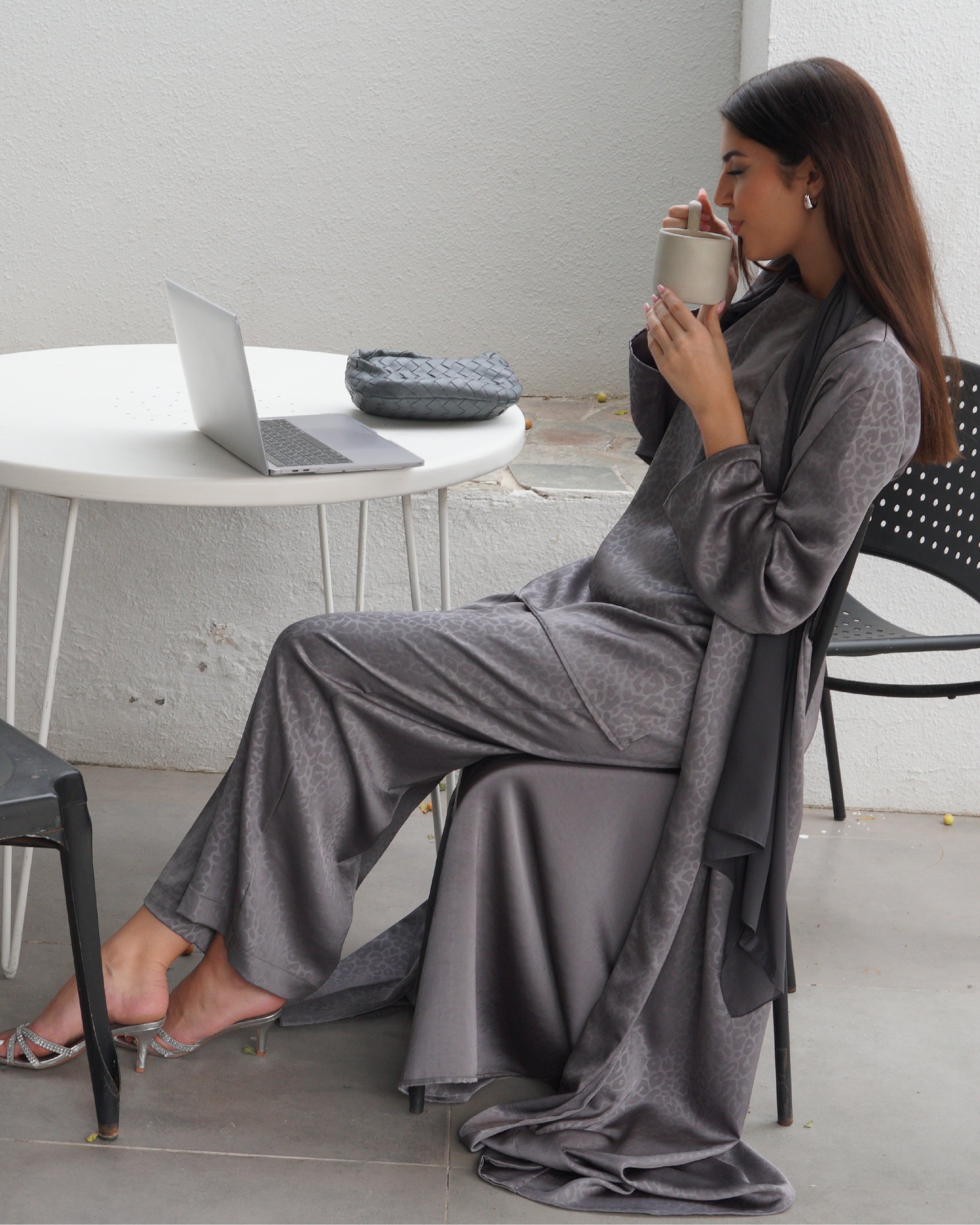 Grey Silk Cotton Abaya