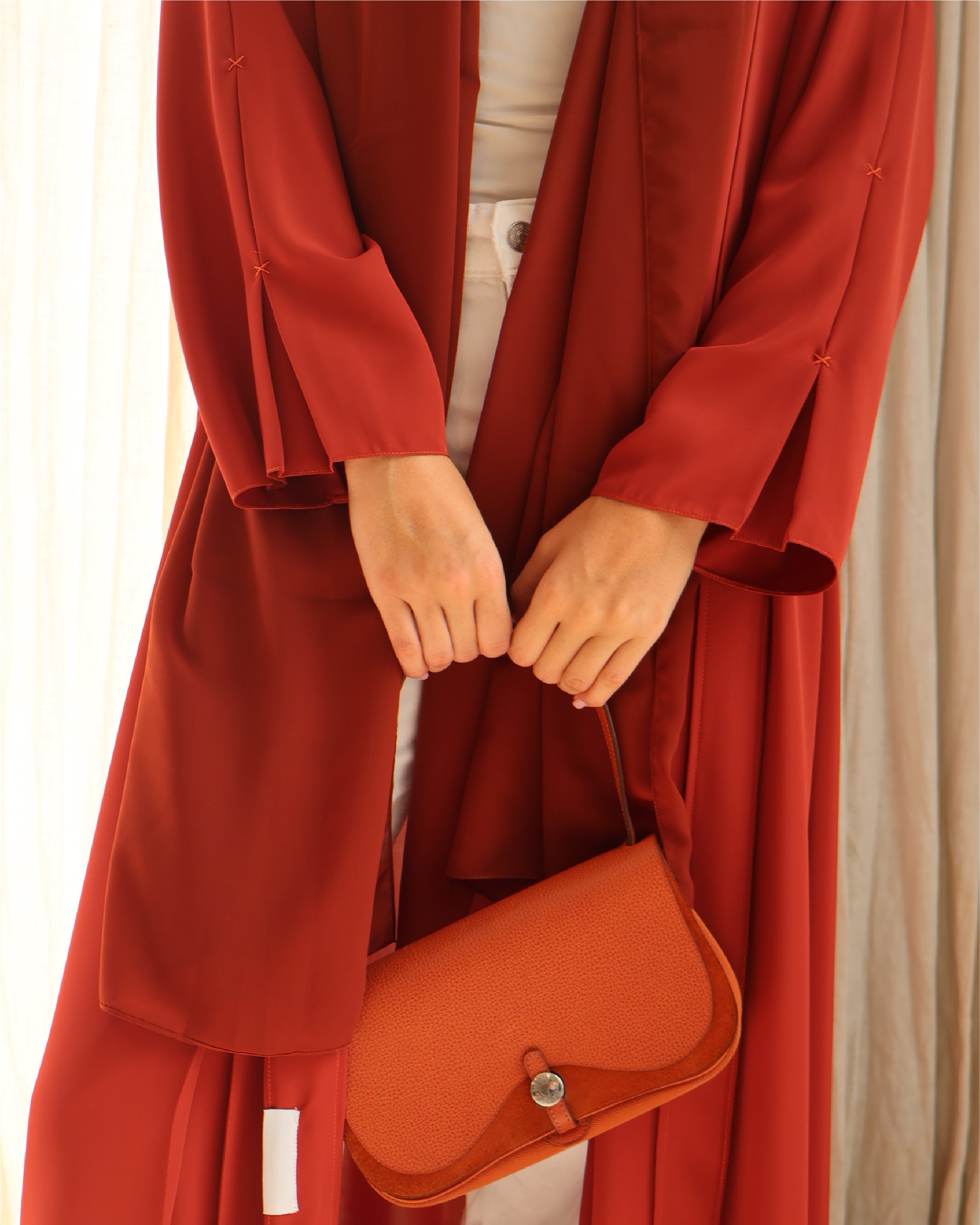 Burnt Orange Embroidered Pleat Abaya