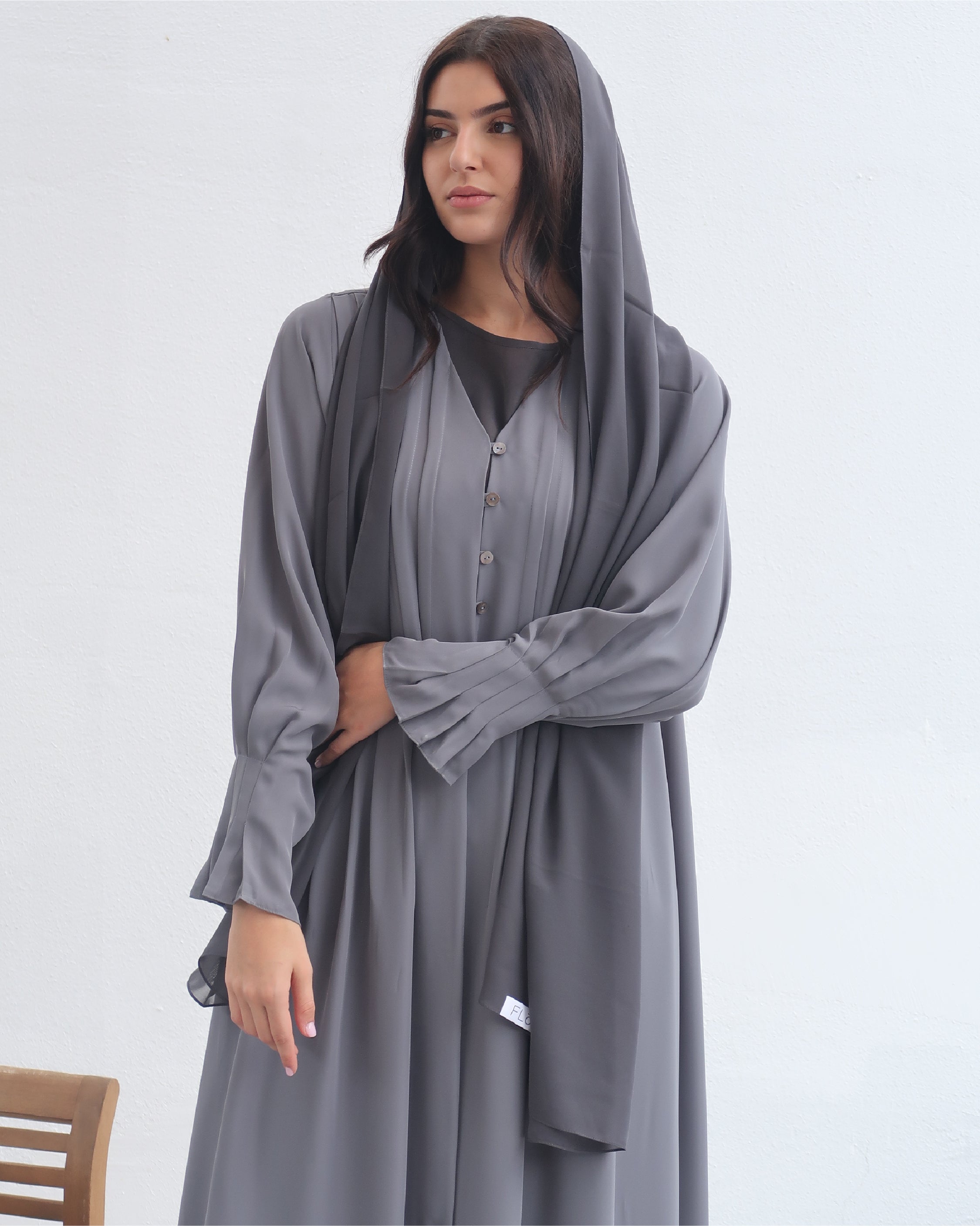 Grey Button Abaya