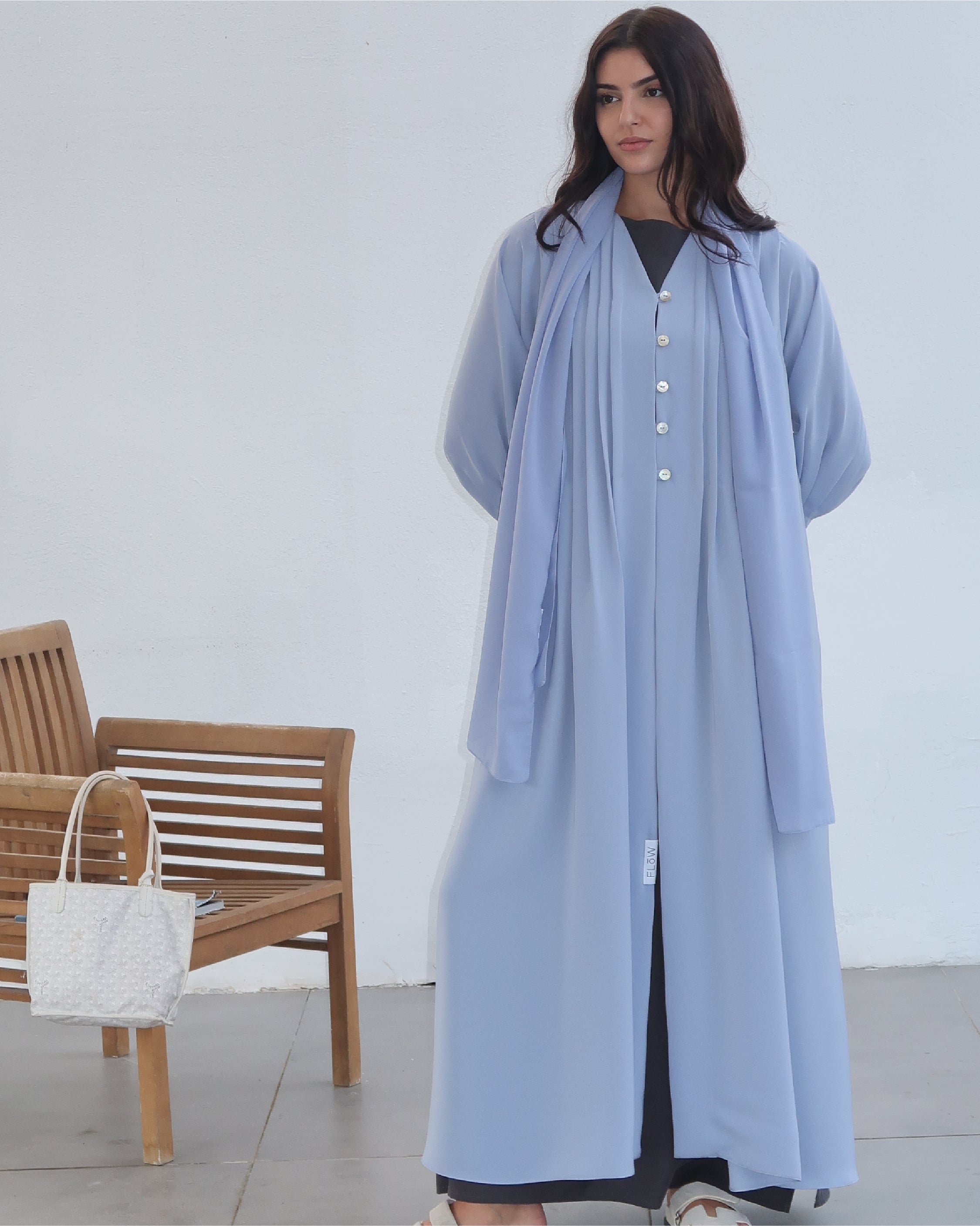 Baby Blue Button Abaya