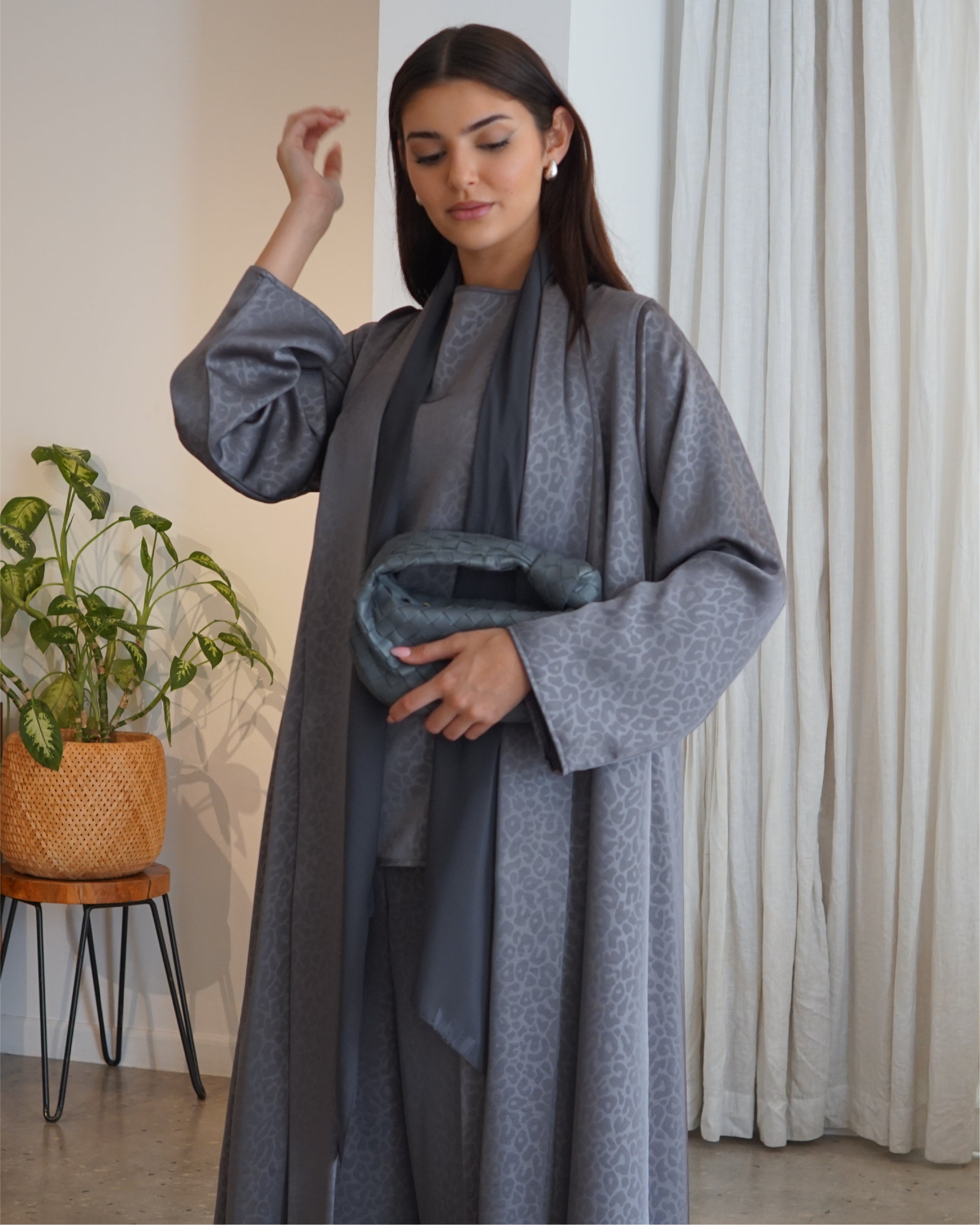 Grey Silk Cotton Abaya