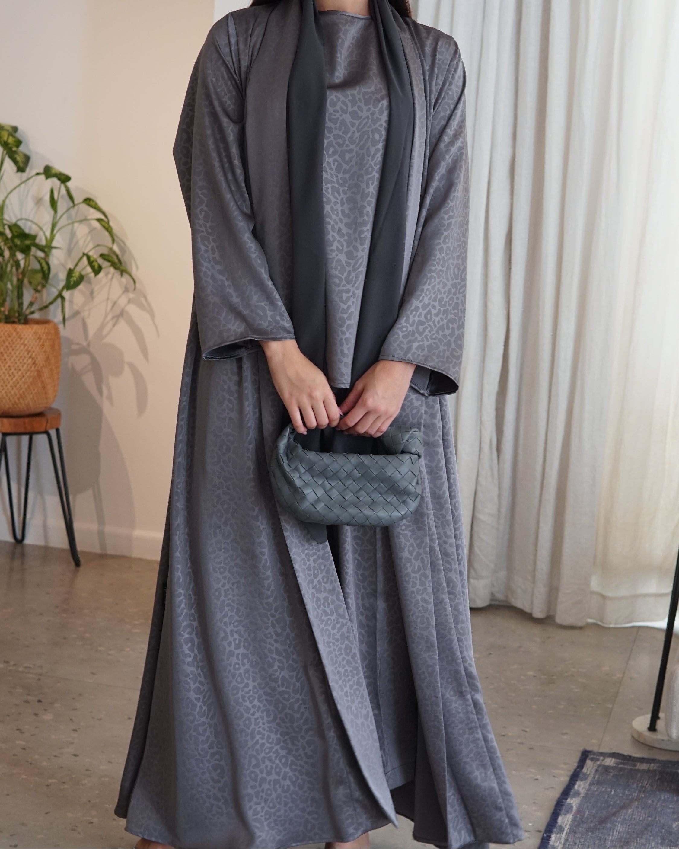 Grey Silk Cotton Abaya