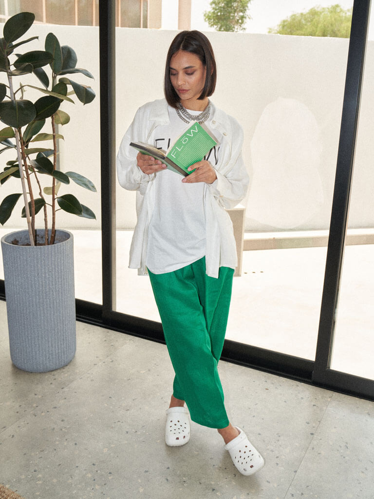 White/Green Trouser Set