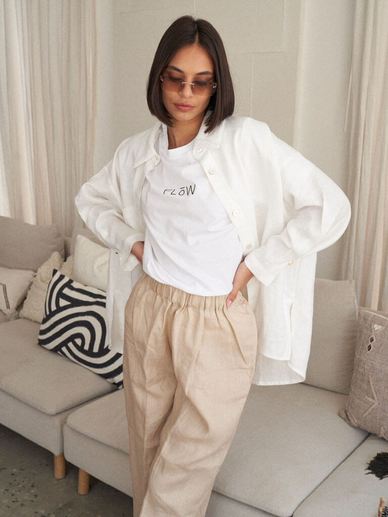 White/ Beige Trouser Set
