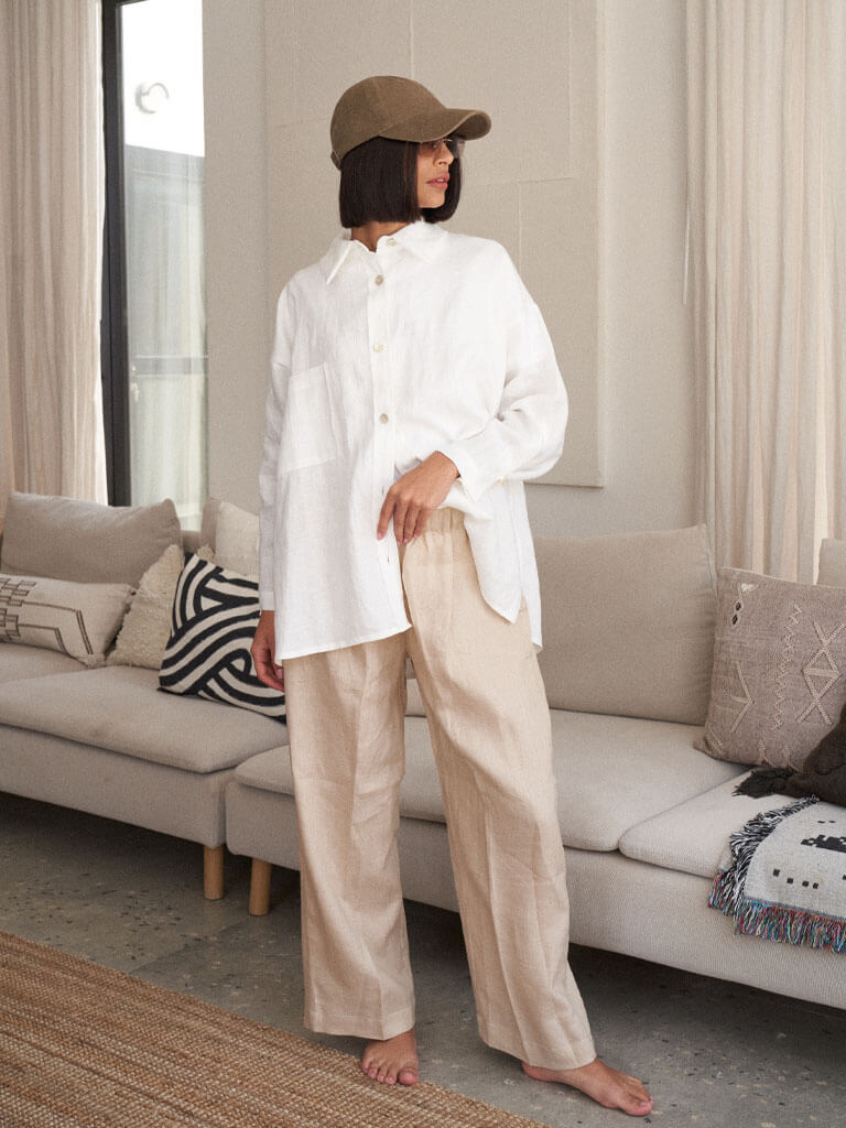 White/ Beige Trouser Set