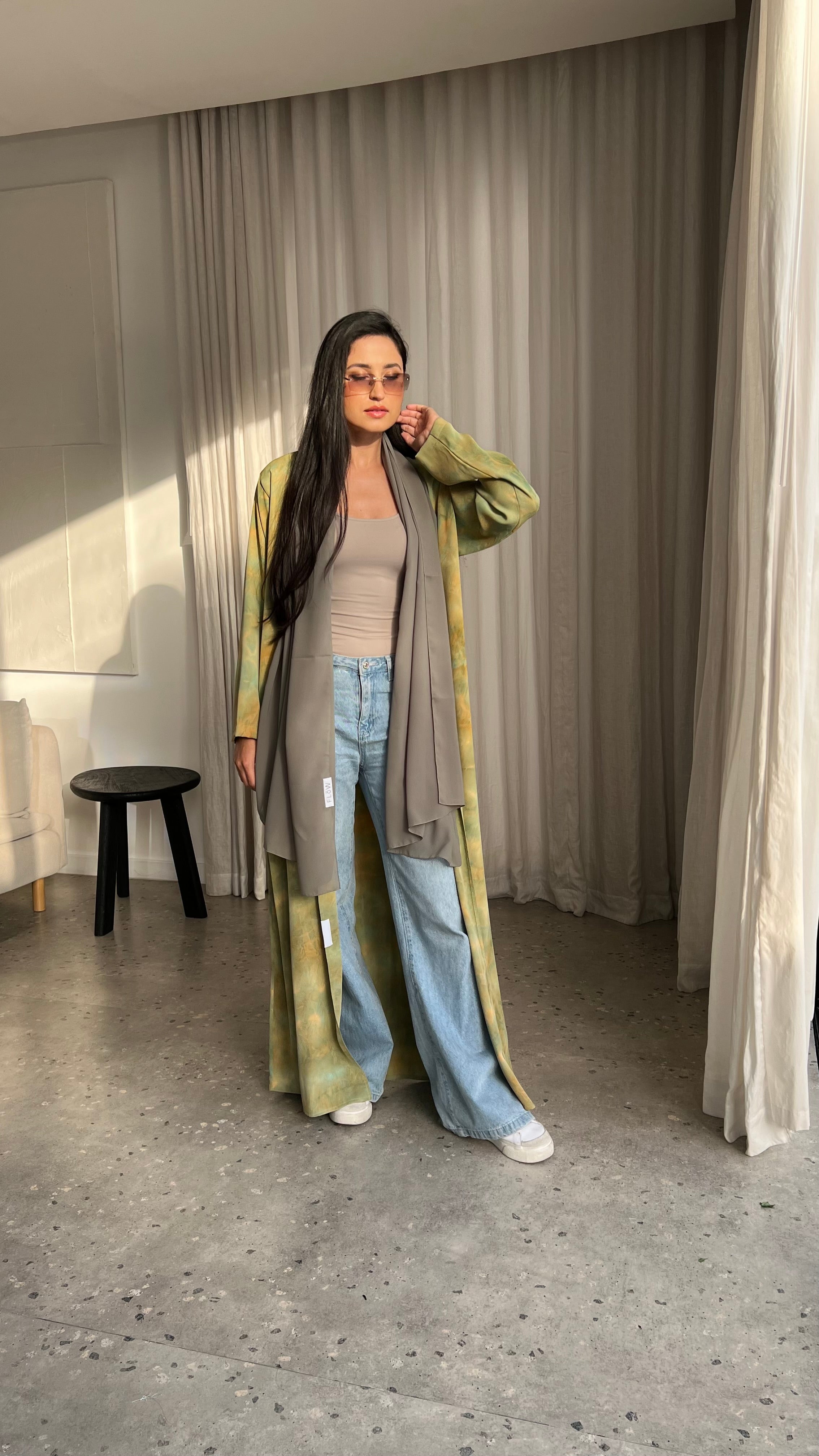 Marble Print Green Abaya