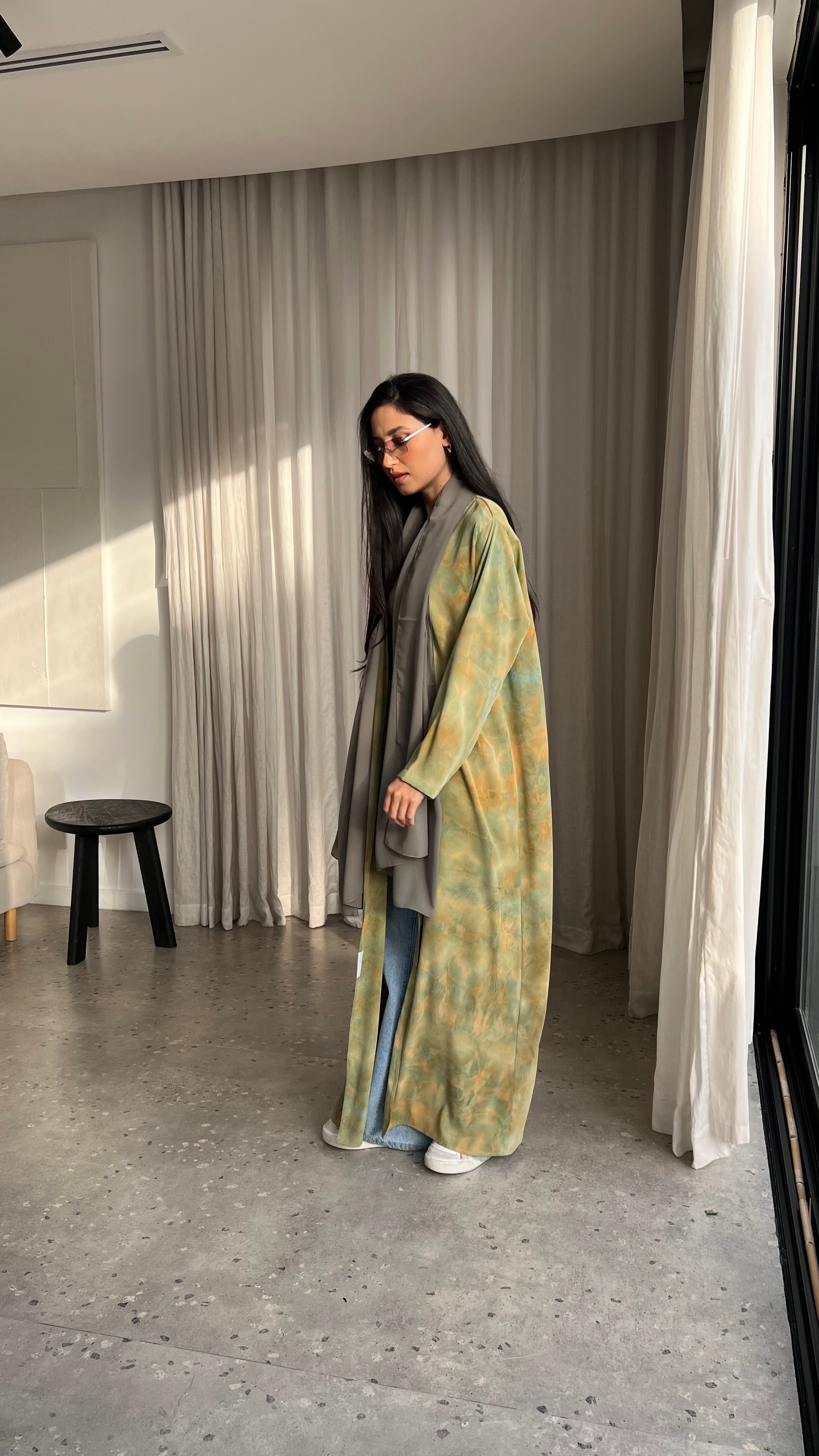 Marble Print Green Abaya