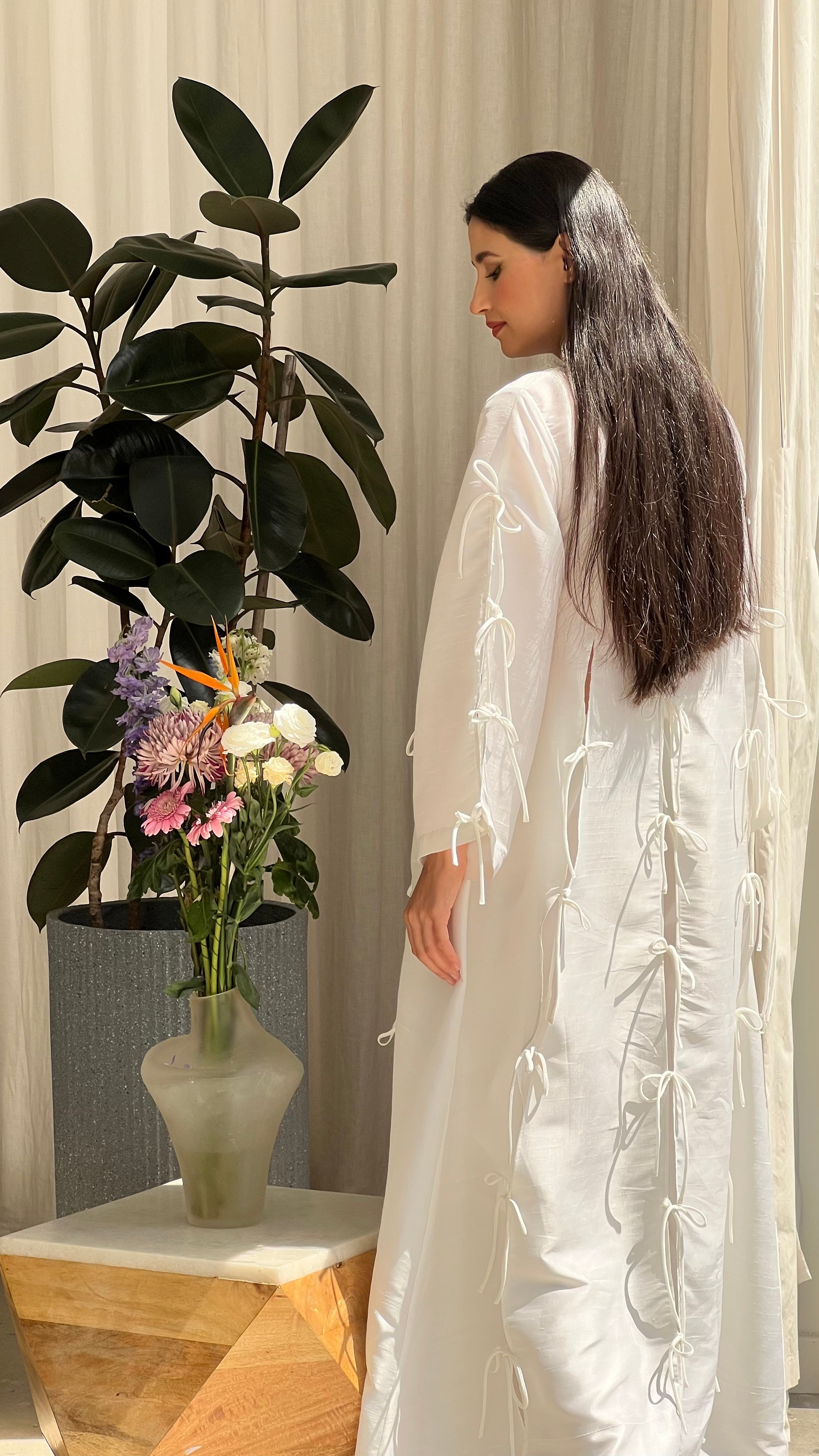 Bow Tie White Kaftan