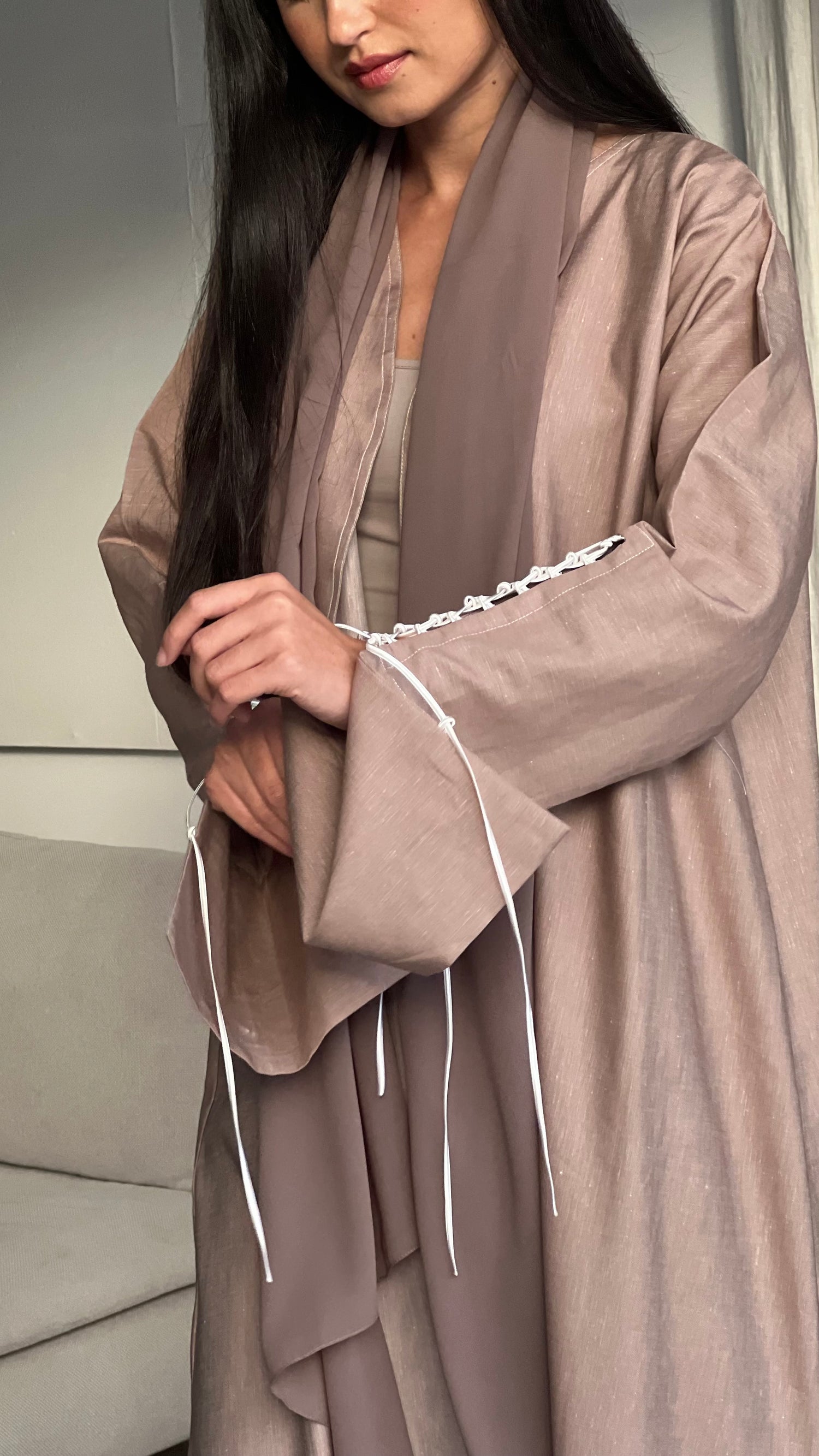 Taupe Rope Sleeve Abaya