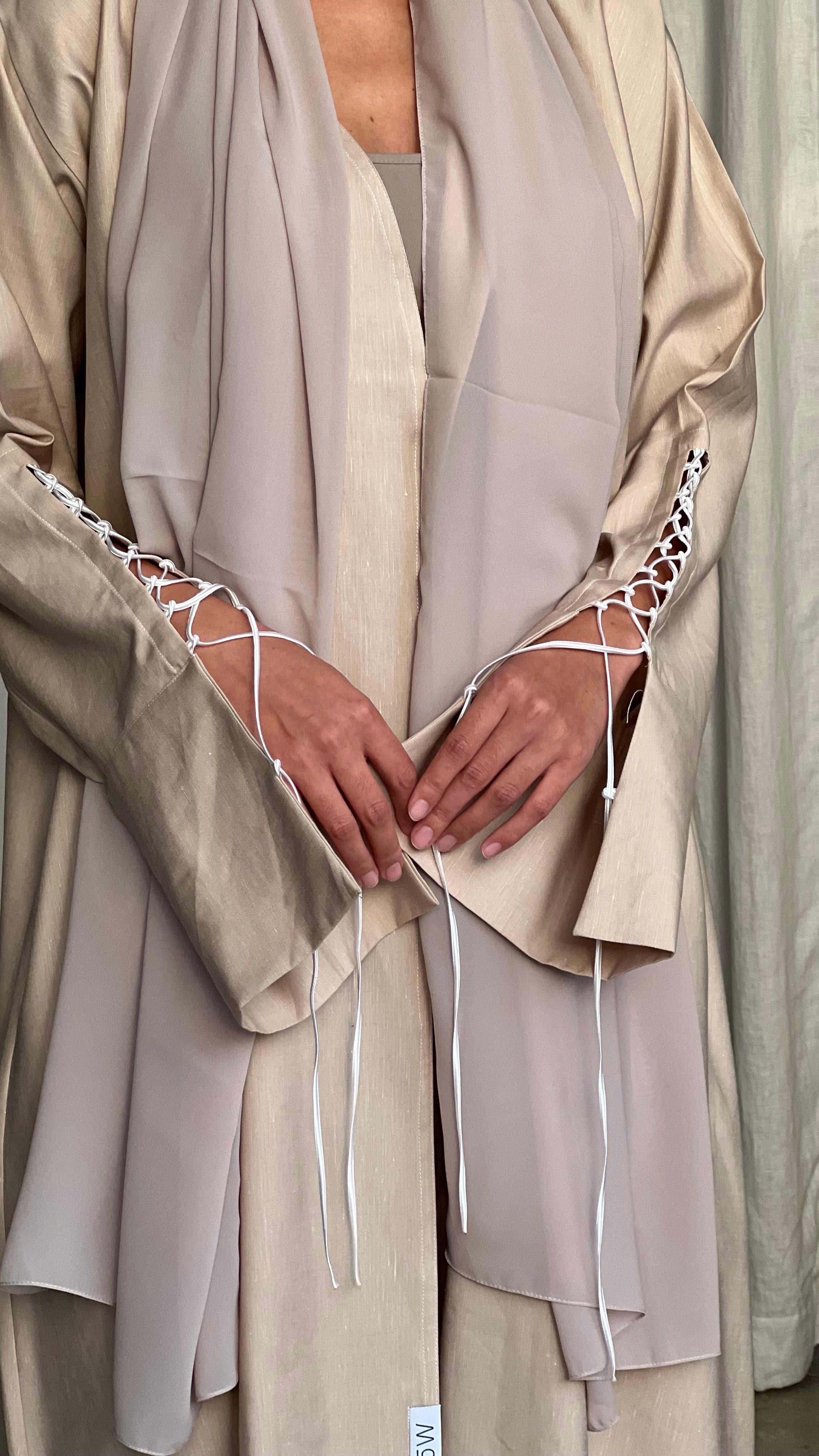 Beige Rope Sleeve Abaya