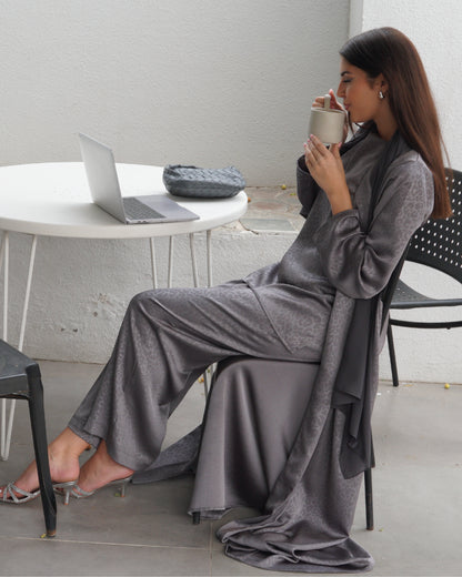 Grey Silk Cotton Abaya