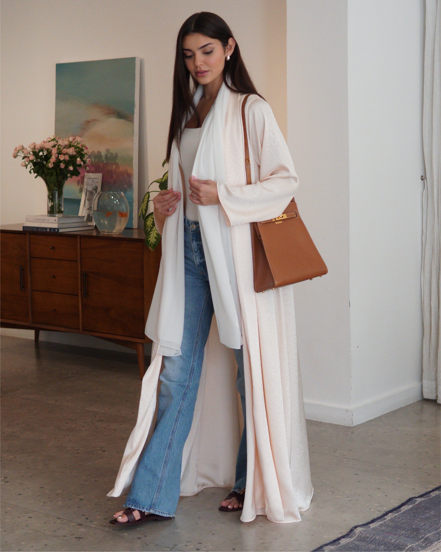 Ivory Silk Cotton Abaya