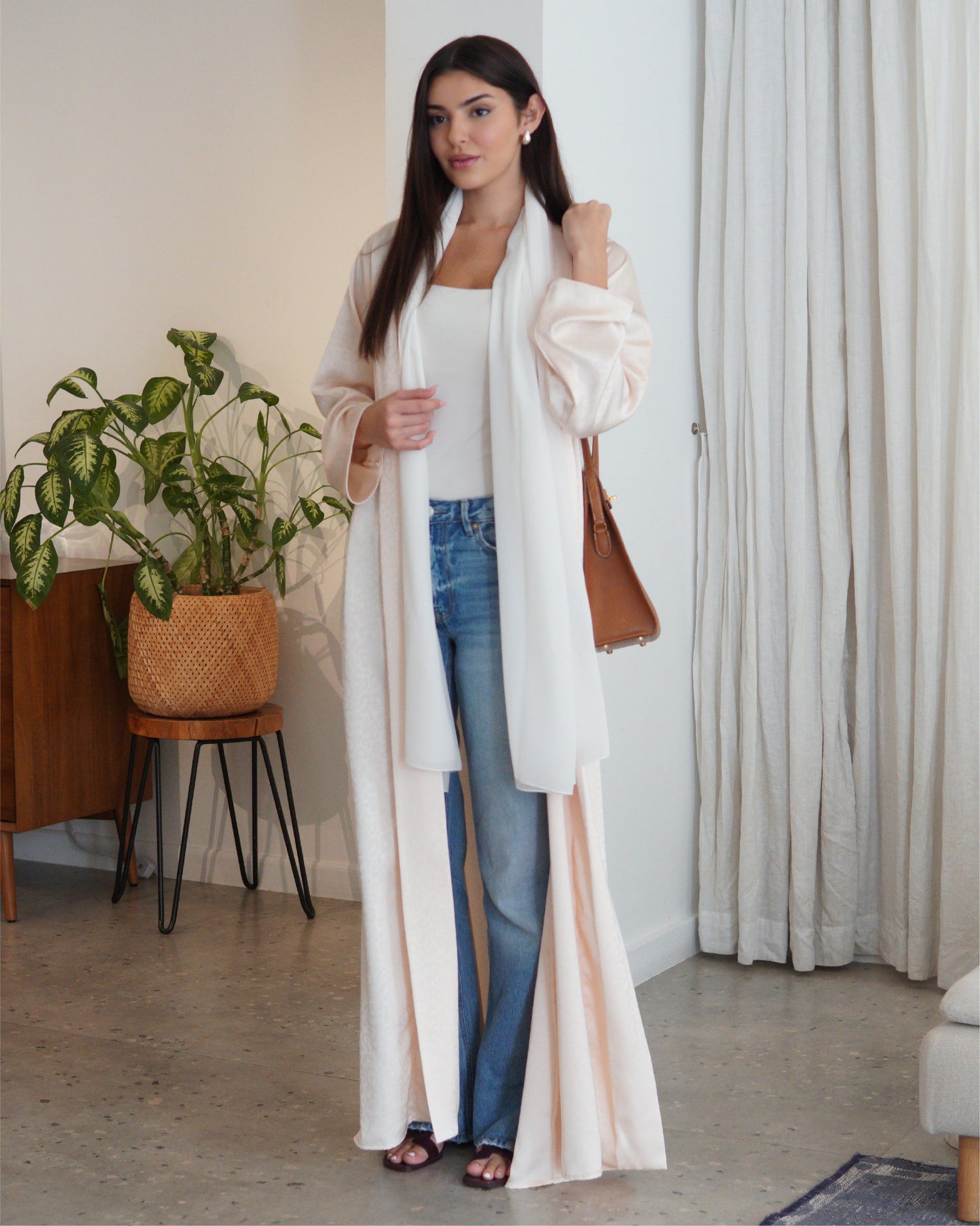 Ivory Silk Cotton Abaya
