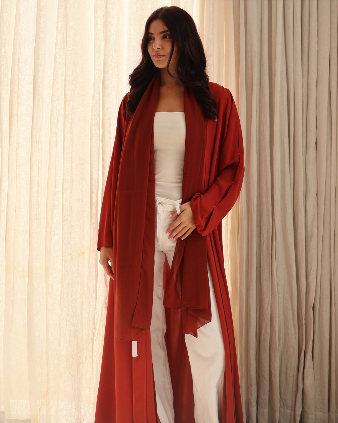 Burnt Orange Embroidered Pleat Abaya