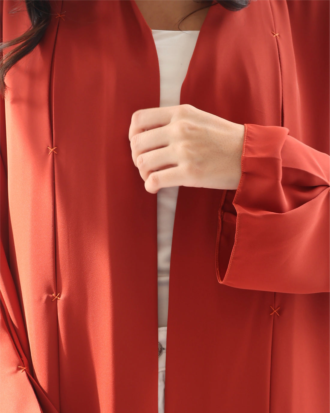 Burnt Orange Embroidered Pleat Abaya