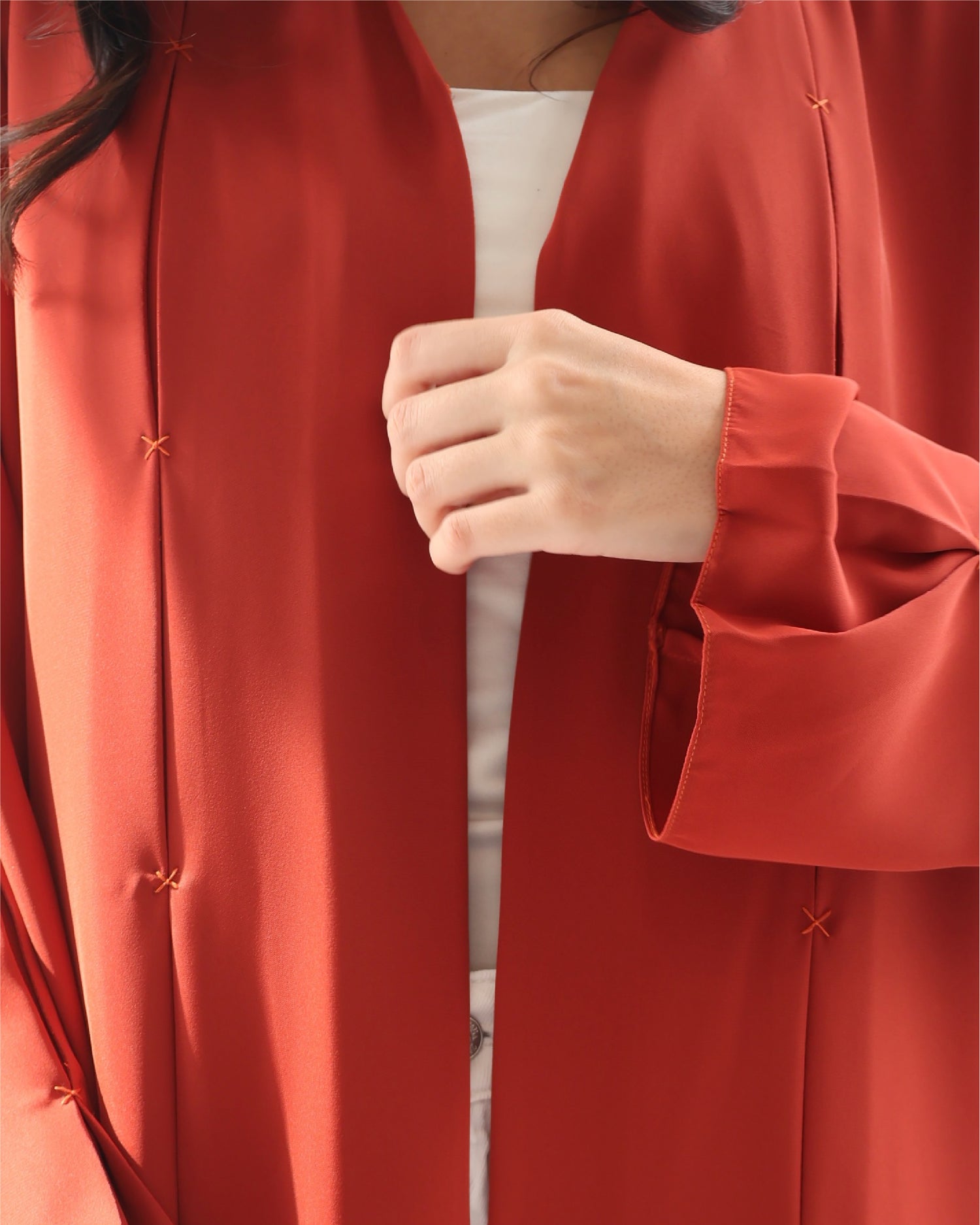 Burnt Orange Embroidered Pleat Abaya