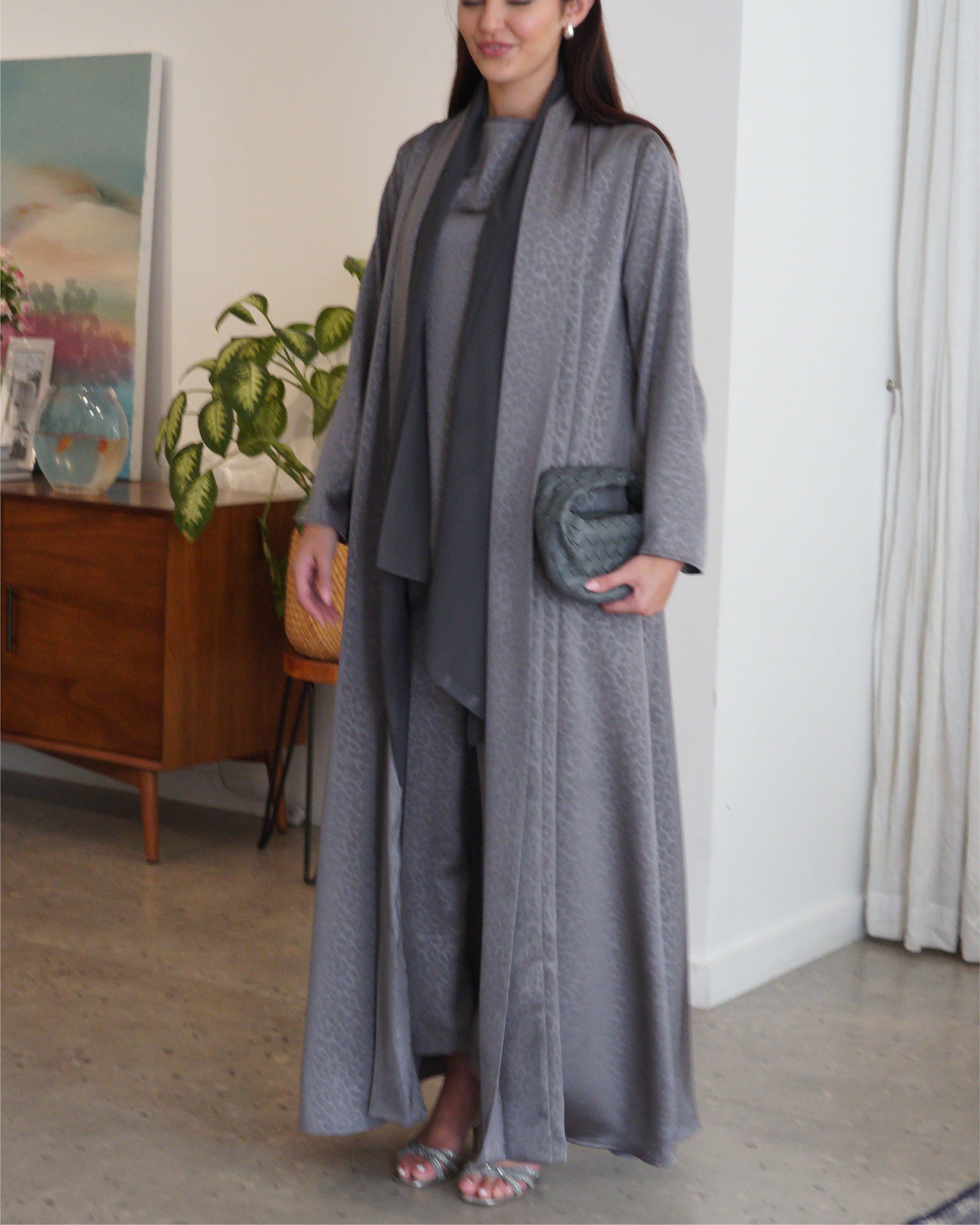 Grey Silk Cotton Abaya