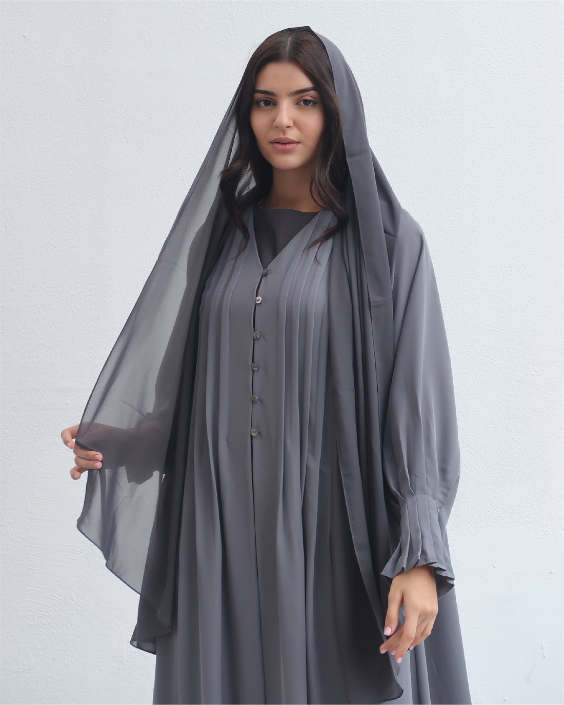 Grey Button Abaya