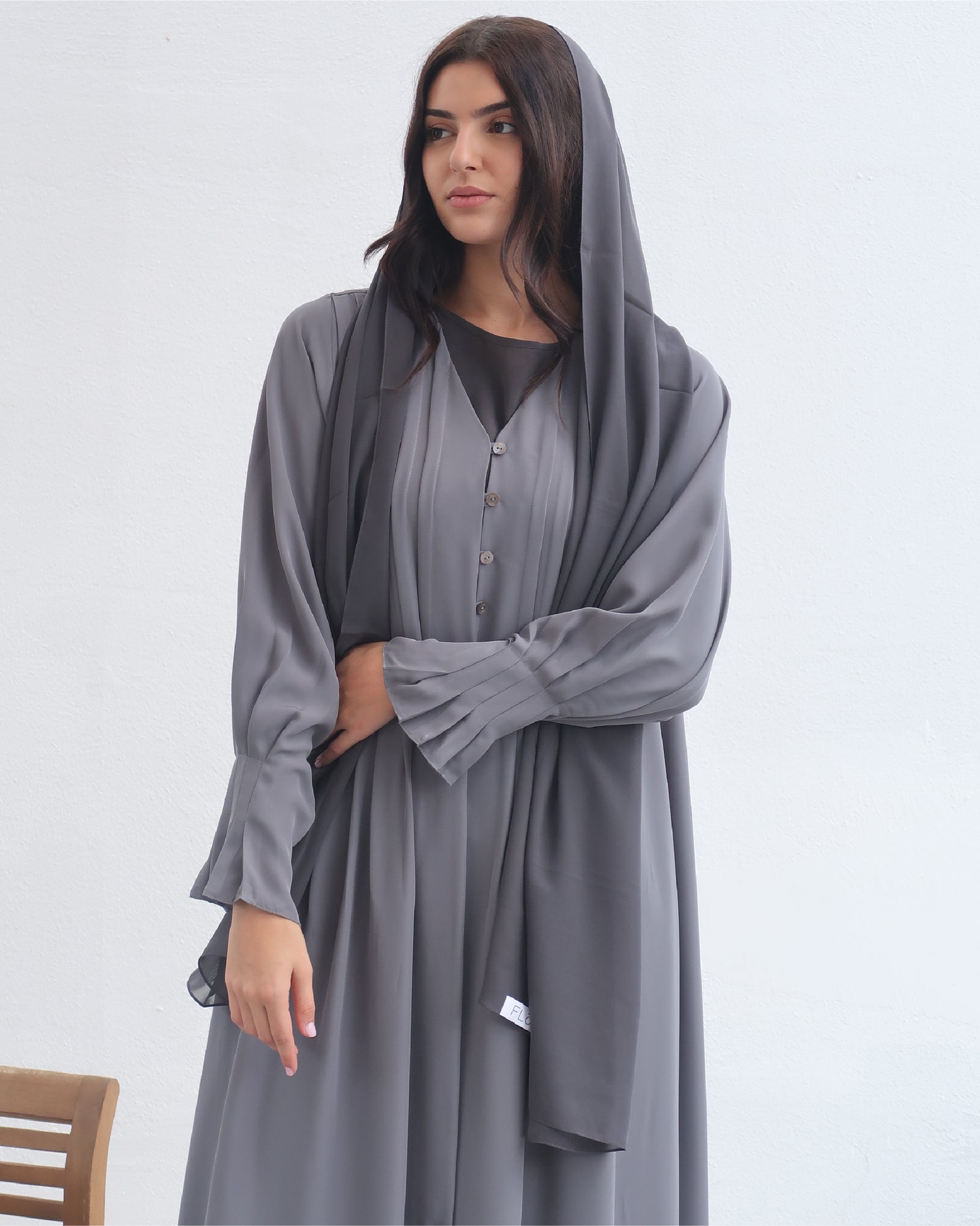 Grey Button Abaya