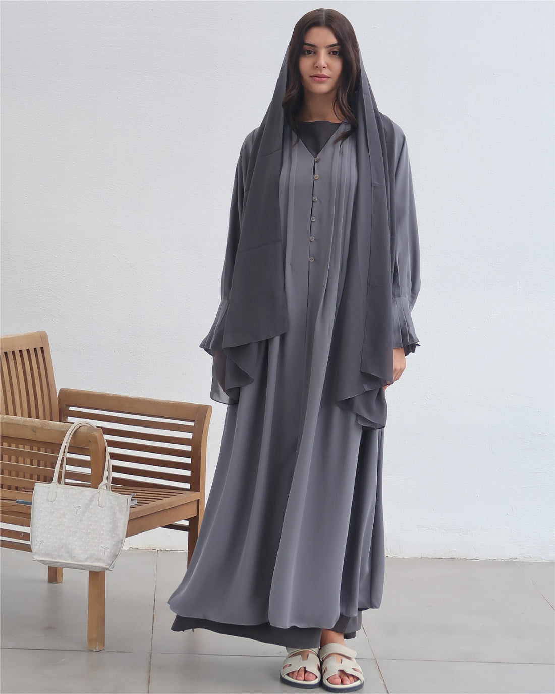 Grey Button Abaya