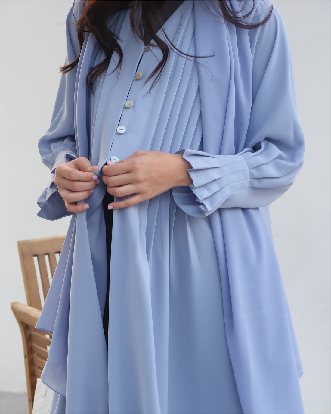 Baby Blue Button Abaya