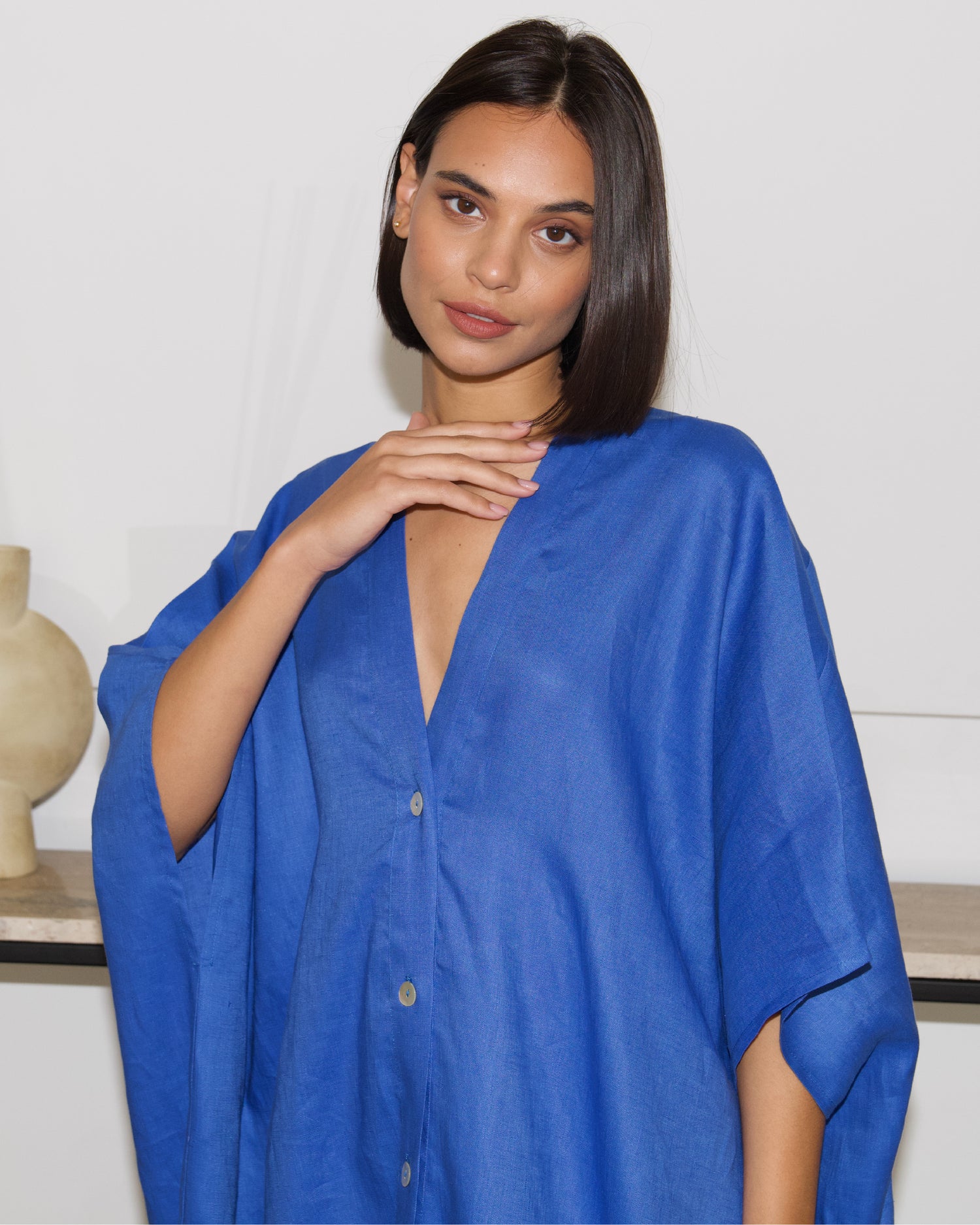 Blue Linen Flow Kaftan