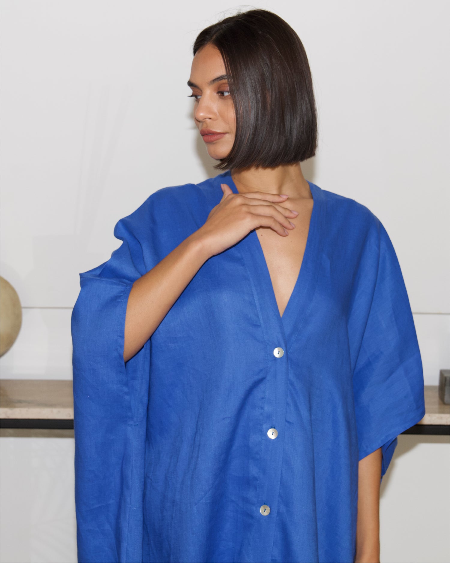 Blue Linen Flow Kaftan