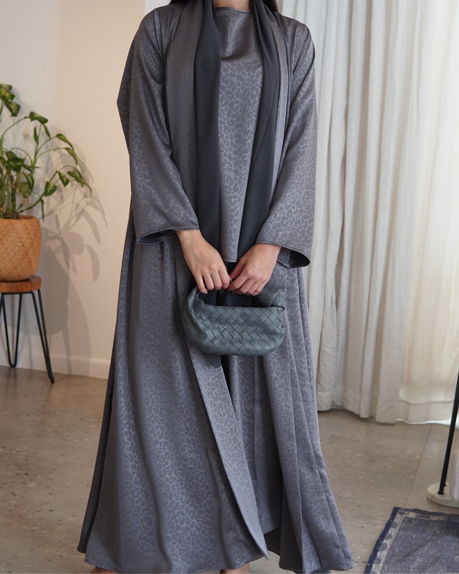 Grey Silk Cotton Abaya