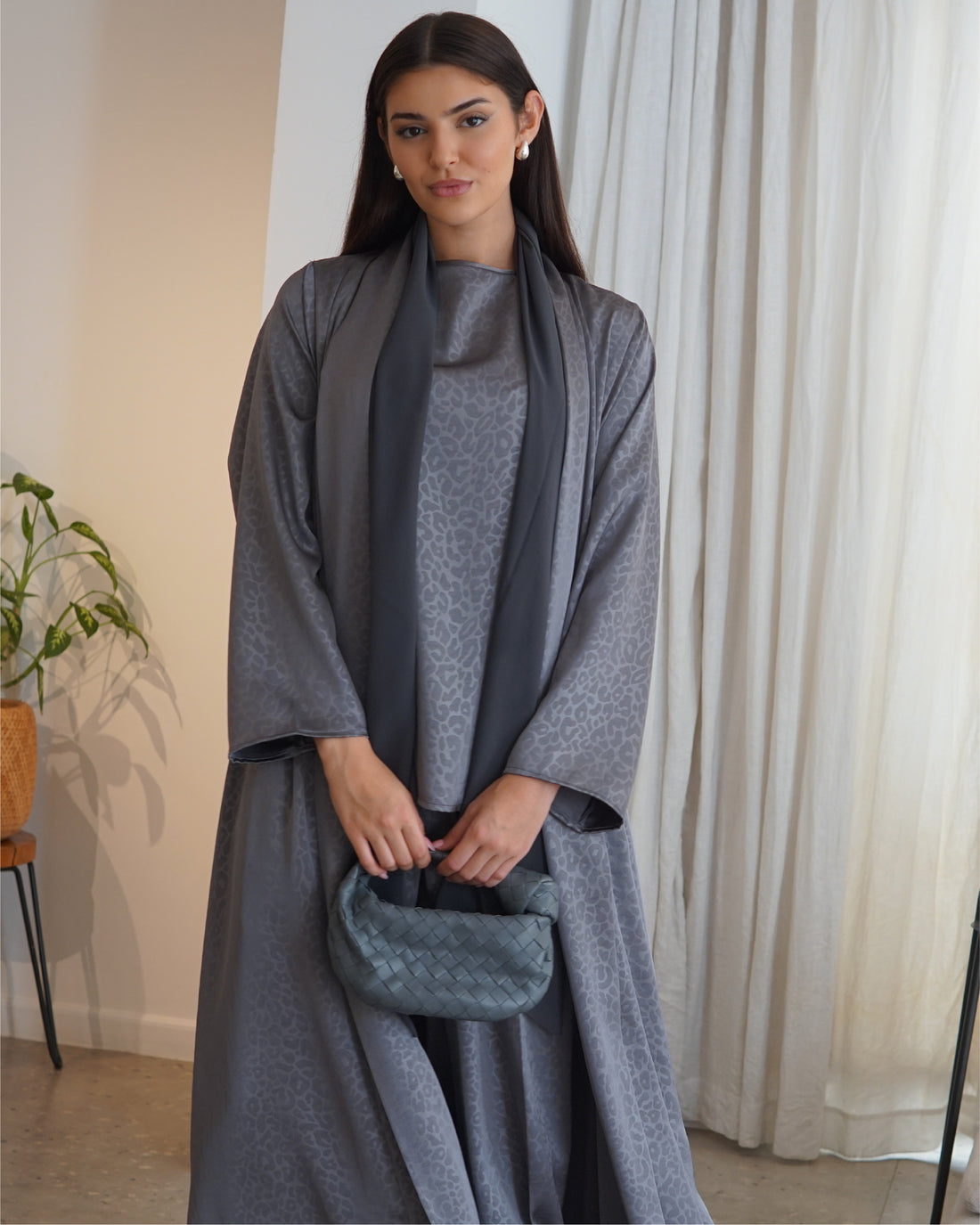 Grey Silk Cotton Abaya
